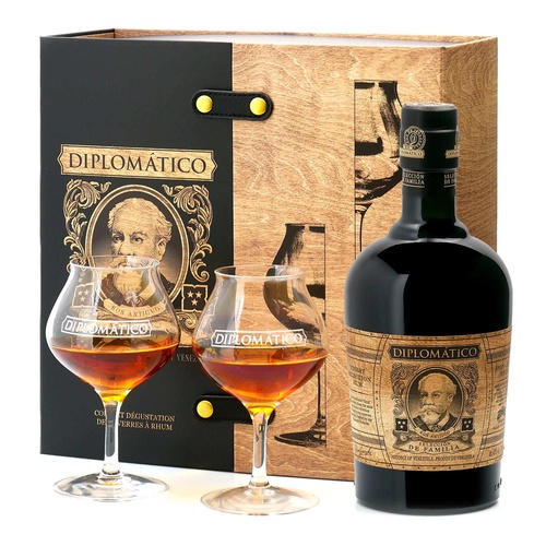RHUM VENEZUELA DIPLOMATICO SELECCION DE FAMILIA Coffret 2 verres 43% 70CL