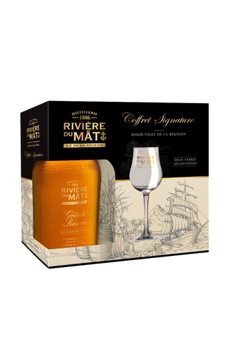 RHUM REUNION RIVIERE DU MAT GRANDE RESERVE Coffret 2 Verres 40% 70CL