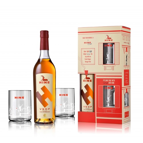 COFFRET COGNAC FINE CHAMPAGNE HINE VSOP 40° 70cl + 2 VERRES